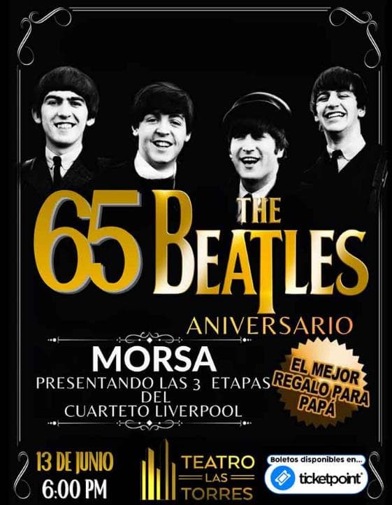 Cartel del evento 65 Aniversario de The Beatles en Teatro Las Torres
