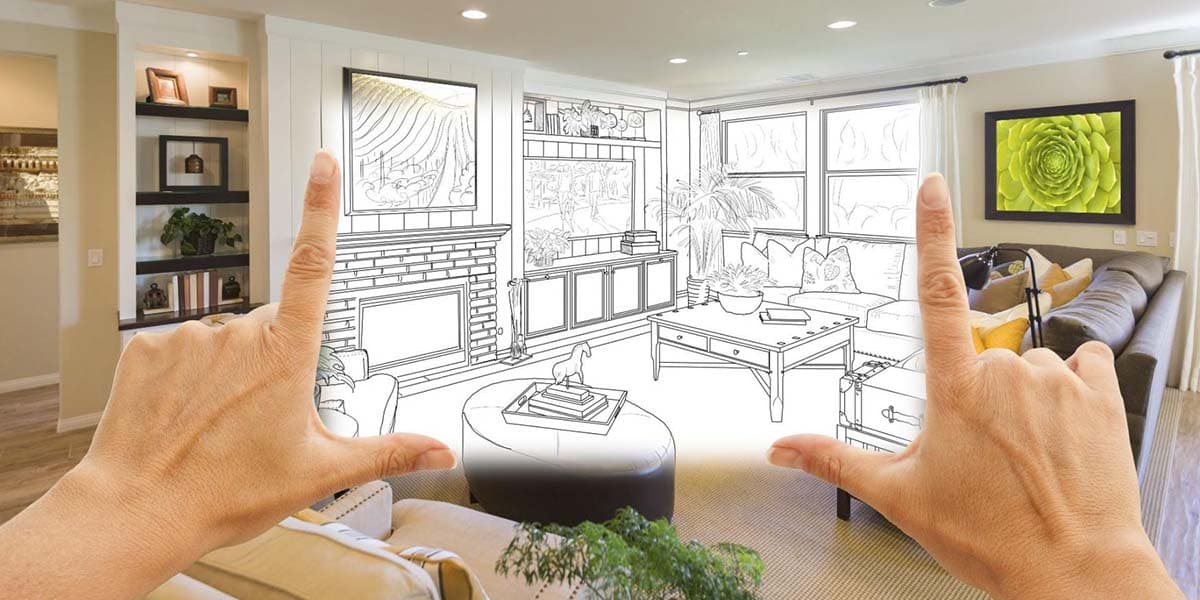 Sala en proceso de remodelación, render sobrepuesto a la fotografía